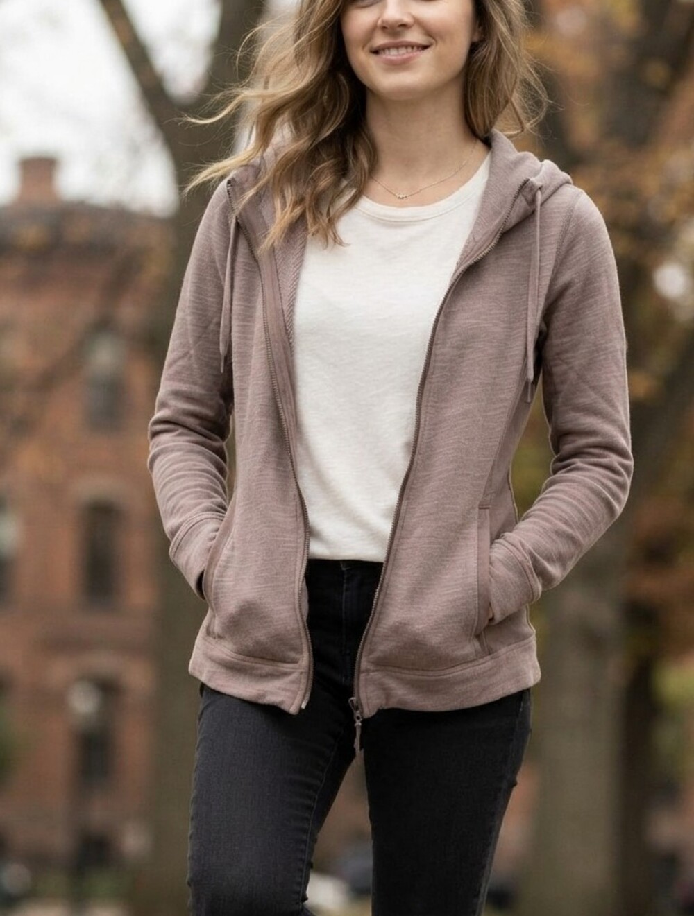 Akemi + Kin XS Light Taupe Zip-Up Hoodie Jacket